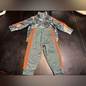 Adidas baby track suit, neon orange & camo. Size 9 months. Gently used.